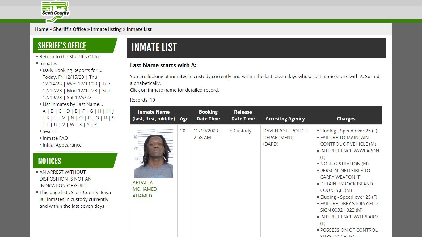 Inmate List - scottcountyiowa.org
